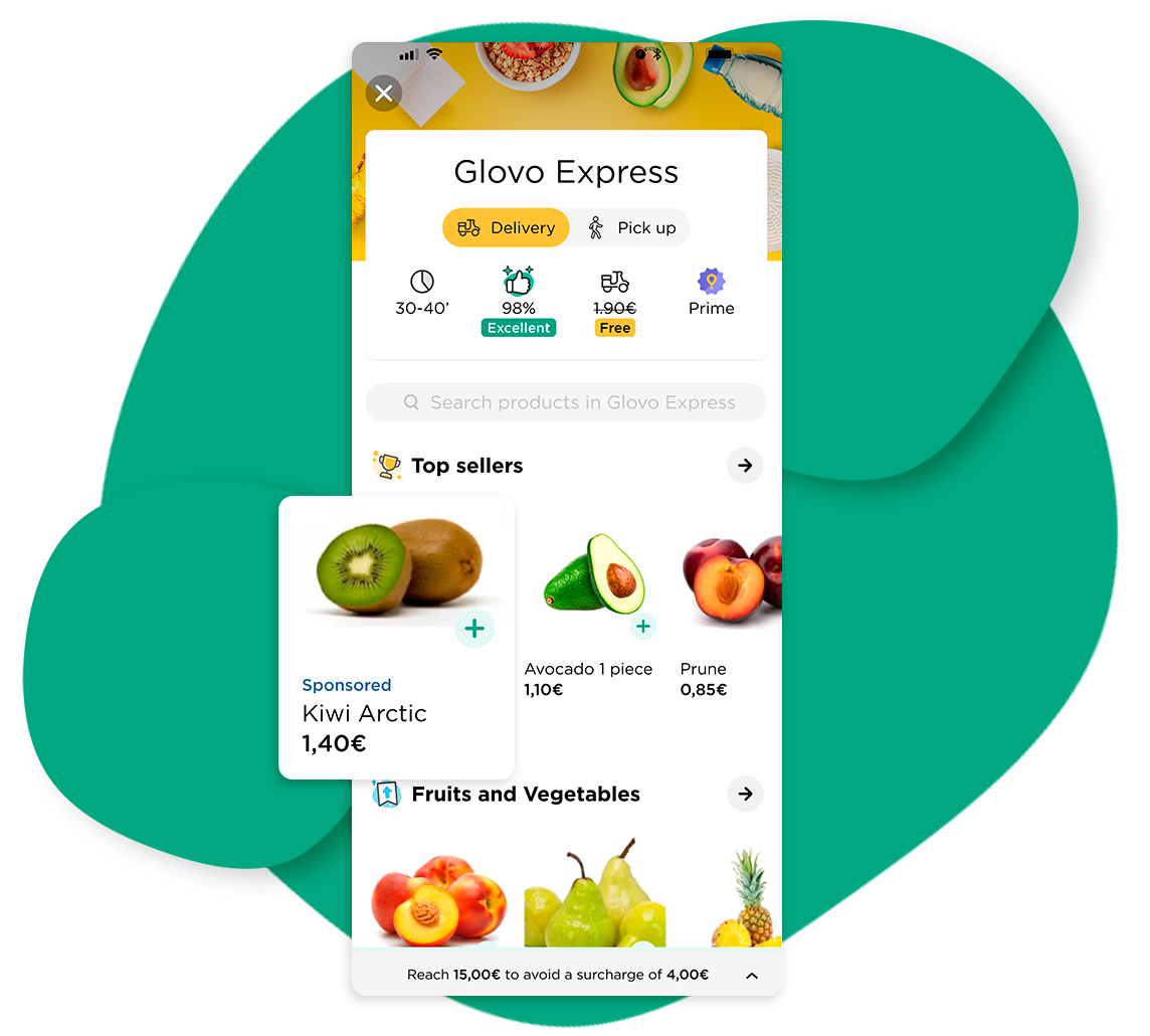 Screenshot of sponsored items on the Glovo app