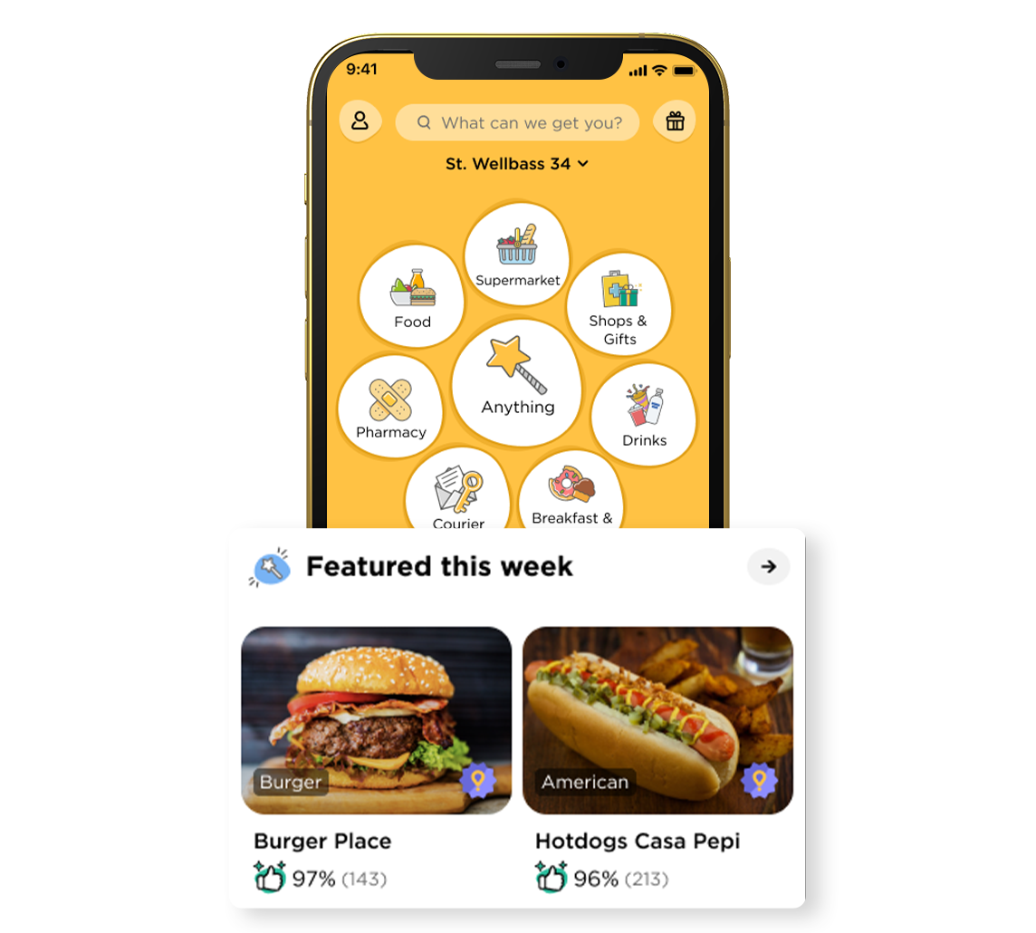 Screenshot of sponsored homepage widget on the Glovo app