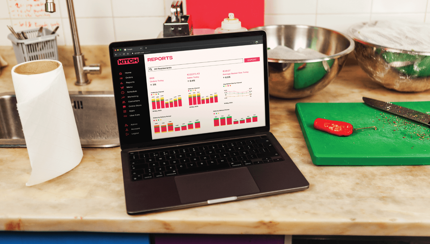 Laptop displaying Kitch reports
