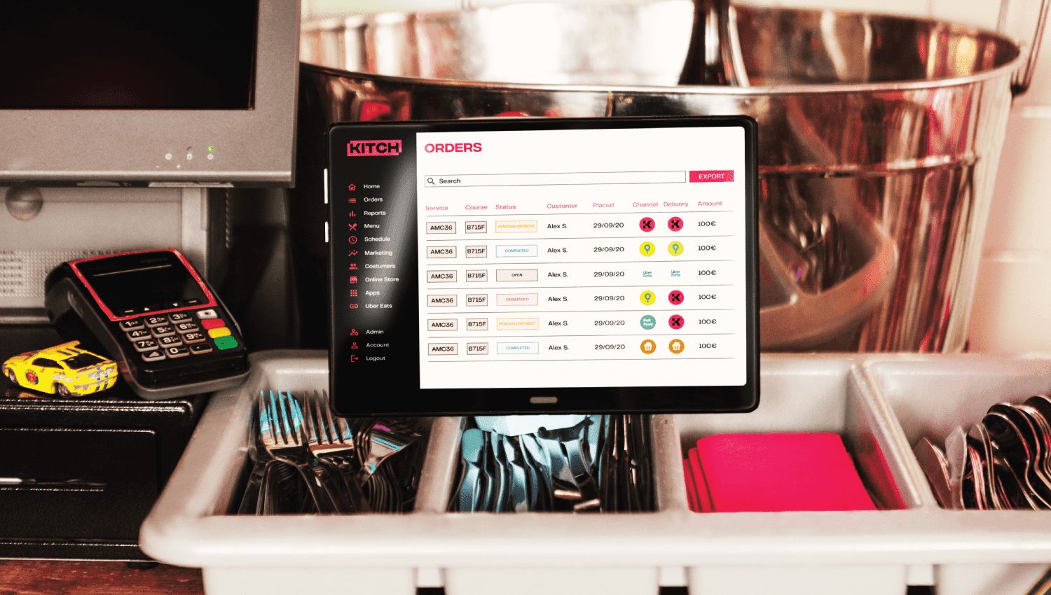 A tablet displaying Kitch ordeers website
