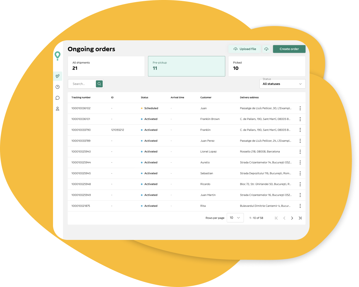 Ongoing orders view on the on-demand delivery website