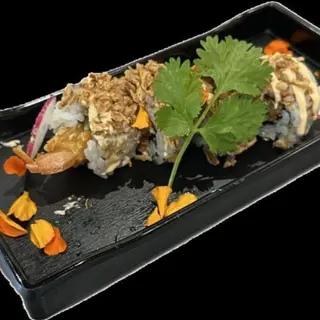 Gamba y queso cubierto de cebolla