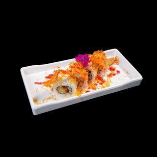 Gamba y queso cubierto de boniato. 4U