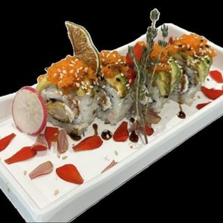 Gamba y queso cubierto de aguacate