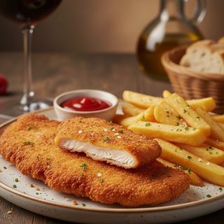 Menú Infantil De Filete Empanado De Pollo Con Patatas