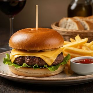 Menú Infantil De Hamburguesa De Ternera Con Queso Y Patatas