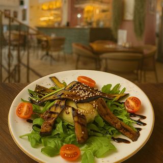 Ensalada de burrata con verdura asada y marinada