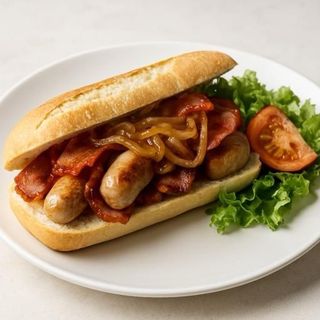 Baguette Bacon, Sausage And Onion