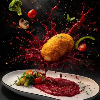 Pollo Kiev Con Puré De Remolacha Y Brócoli