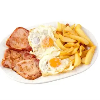 Lomo y huevo con patatas o ensalada