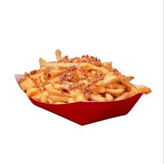 Patatas Fritas Con Salsa Cheddar Y Cebolla Frita