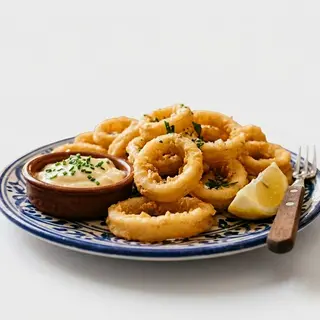 Aros De Cebolla Con Patatas Y Ensalada