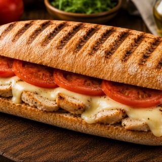 Panini de pollo, queso y tomate