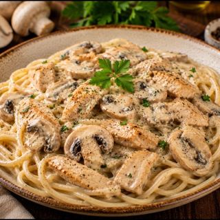 Espaguetis Con Crema Y Champiñón