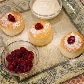 Syrniki with Cherry Sause