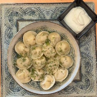 Pelmeni craft with chicken or pork