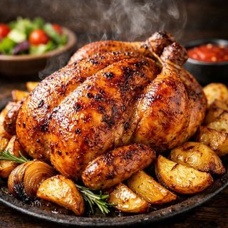 Pollo Asado Con Patatas de Gajo