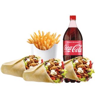 3 Durum Kebab + Patatas Medianas + Coca-Cola Sabor Original botella 2L