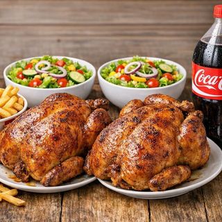 2 Pollo + Patatas + Arroz + 2 Ensalada +  Refresco de 2L