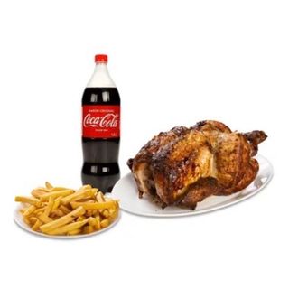 Pollo Entero + Patatas + Ensalada + Arroz  + Bebida 2L