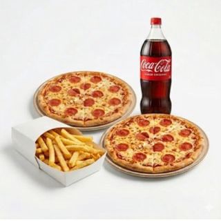 2 Pizzas + Patatas + 2 Bebidas