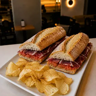 B. Jamón Ibérico y Tomate
