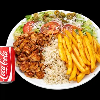Plato Kebab Con Arroz + Patatas + Ensalada + Lata