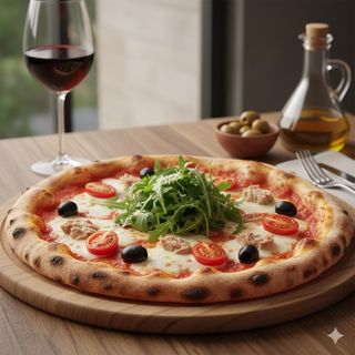 Tonno, olive, rucola e pomodorini