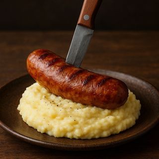 Salsiccia a punta di coltello su purea di patate