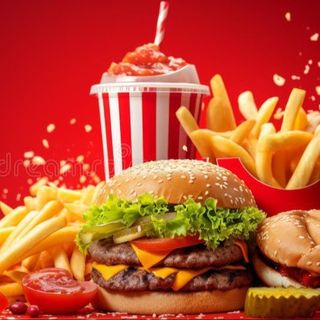 Crispy burger,  patatine, bibite