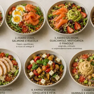 Insalata farro tofu, edamame e pesto