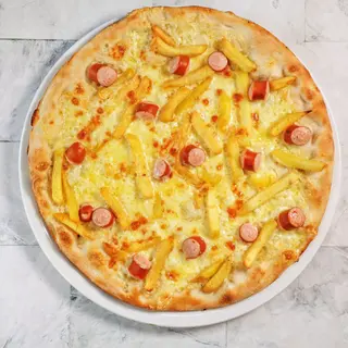 Pizza würstel e patatine