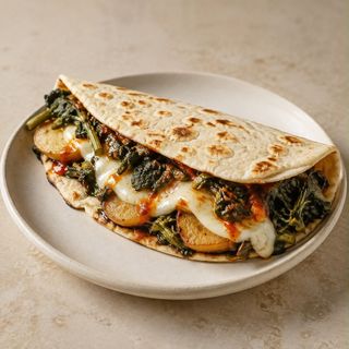 Cicoria, patate, scamorza affumicata e salsa piccante