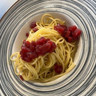 Spaghetti aglio, olio e tartare