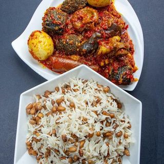 Rice and beans with sauce