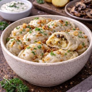 Pierogi z ziemniakami i pieczarkami
