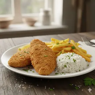 Panados c/ Batata Frita e Arroz
