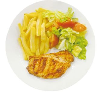 78. Peito de frango, batatas fritas, salada 