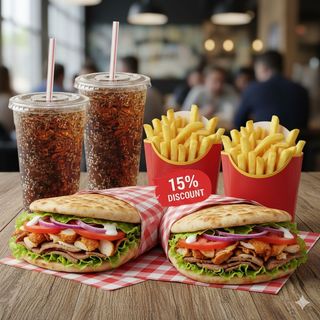 2 Kebabs Doner + 2 Doses de Batata Frita + 2 Bebidas