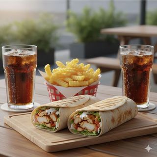 2 espetadas de durum + 2 doses de batatas fritas + 2 bebidas