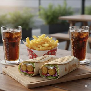 2 Doner Falafel Vegetariano + 2 Batatas Fritas + 2 Bebidas