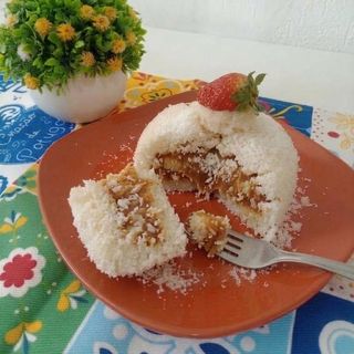 Cuscuz de arroz recheado de Doce de Leite com Coco