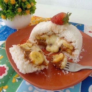 Cuscuz de arroz recheado de Banana, Queijo e Doce de Leite