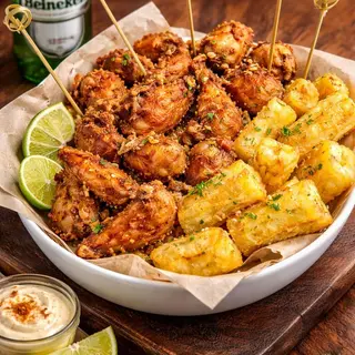 Frango A Passarinho com Mandioquinha