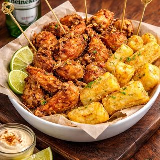 Frango A Passarinho com Mandioquinha