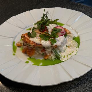 Piept de pui cu orez sarbesc si sos gorgonzola