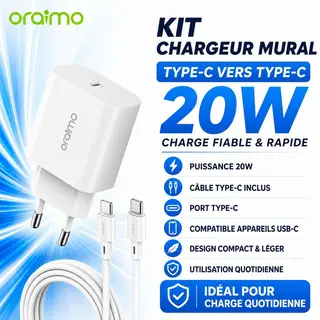 Kit Chargeur Mural Oraimo Type-C vers Type-C 20W