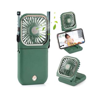Ventilateur Portable Pliable 5 en 1 avec Power Bank 3000mAh, Support Téléphone et Tour de Cou Vert