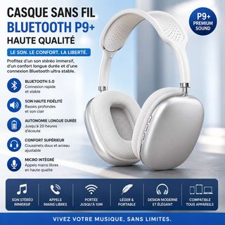 Casque Bluetooth P9+ Blanc