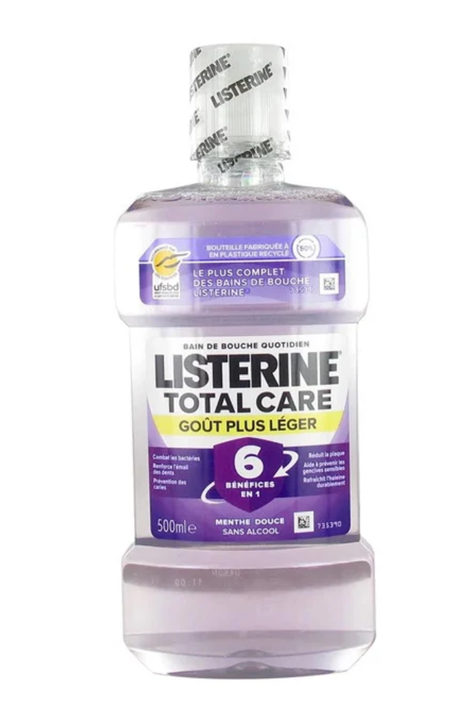 Listerine Total Care Bain de Bouche Goût Plus Léger Menthe Douce Sans Alcool – 500 ml